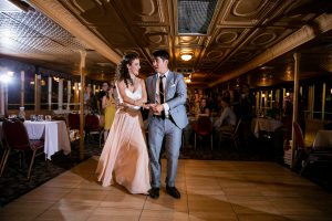 A couple dancing at their wedding