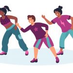 3 cartoon people dancing