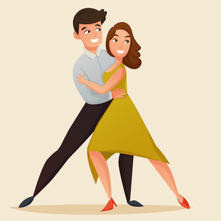 Cartoon couple dancing