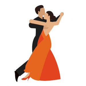 Cartoon couple dancing waltz