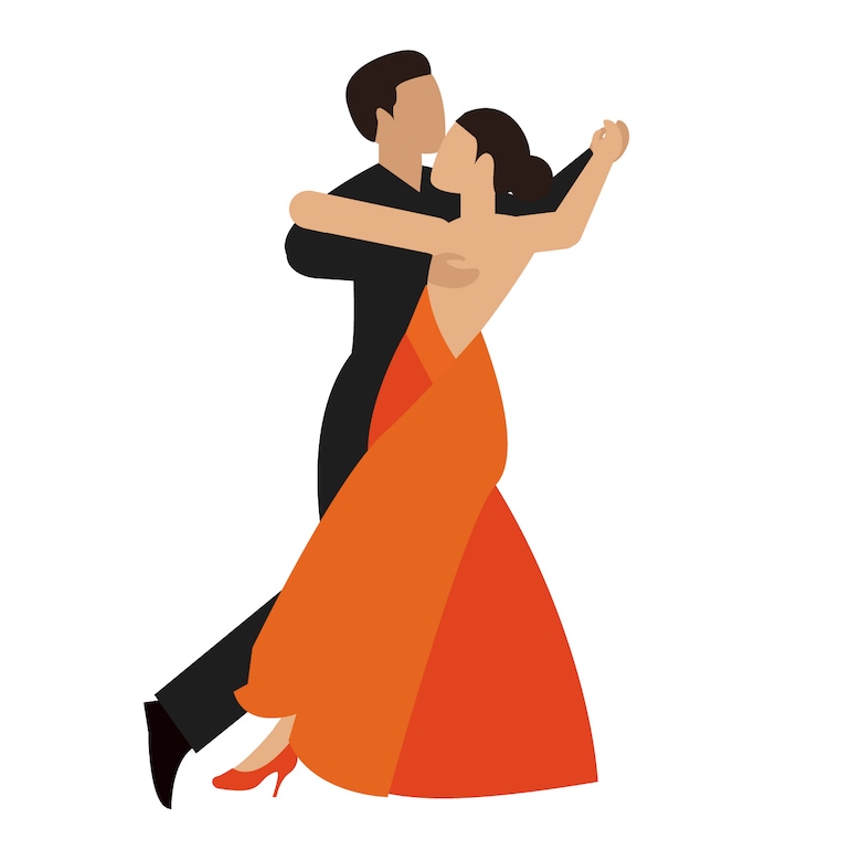 Cartoon couple dancing waltz